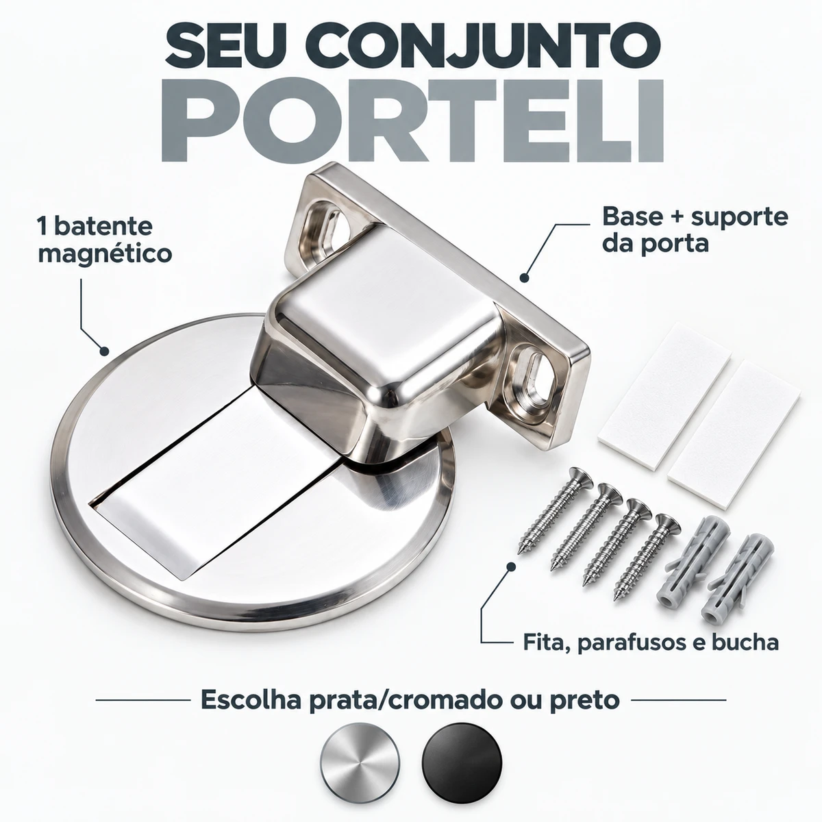 Itens que acompanham Batente Magnético Slim para Porta