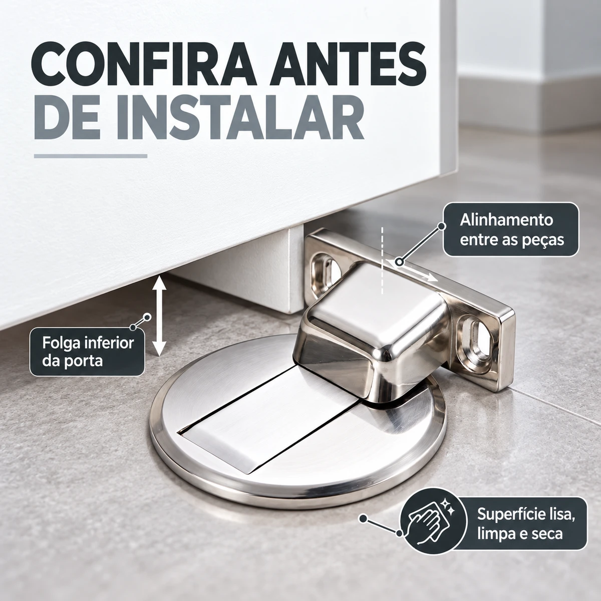 Medidas, capacidade ou compatibilidade de Batente Magnético Slim para Porta